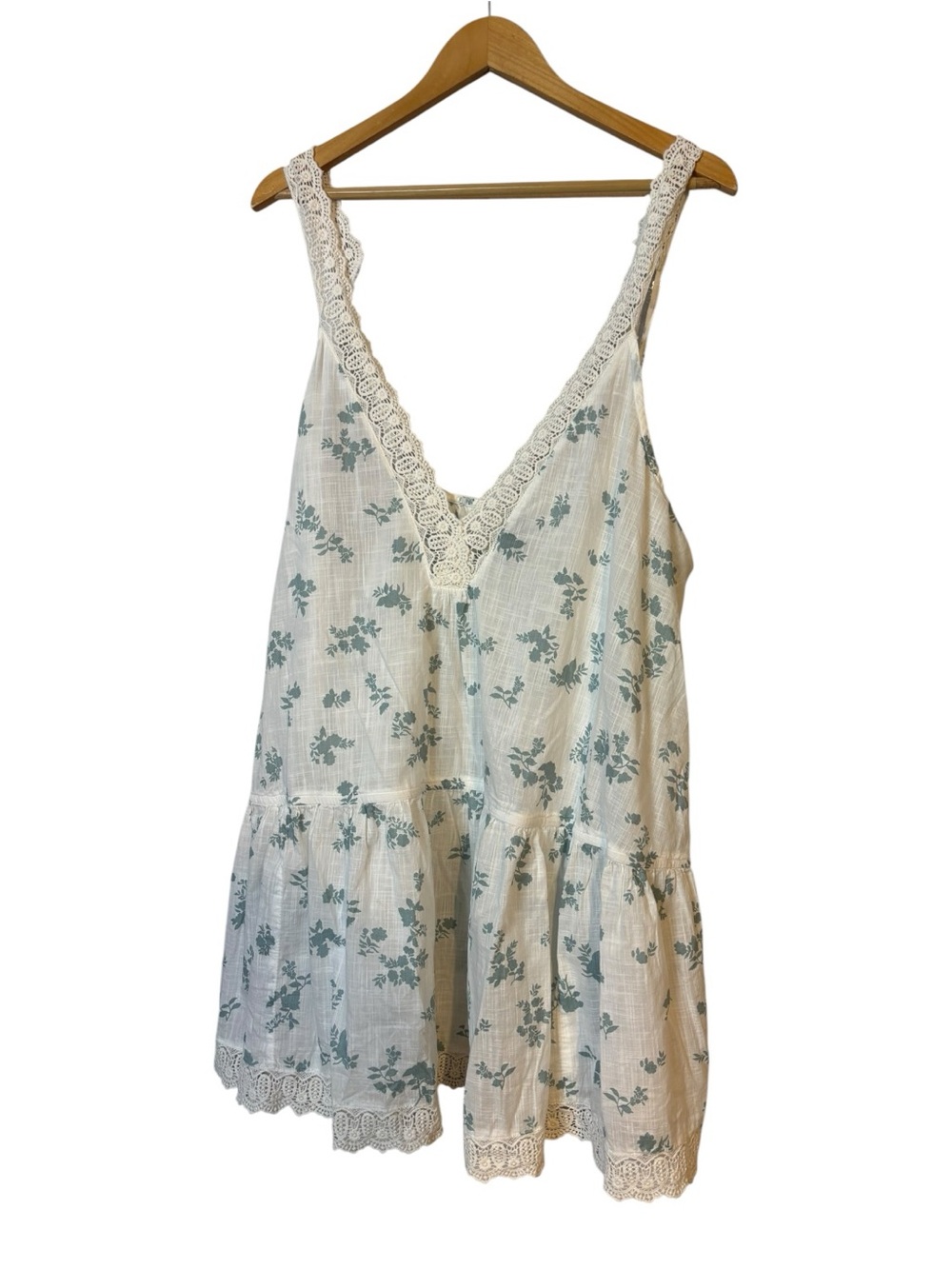 Anthropologie Embroidered-Trim V-Neck Mini Sleep Dress 100% cotton size XL
